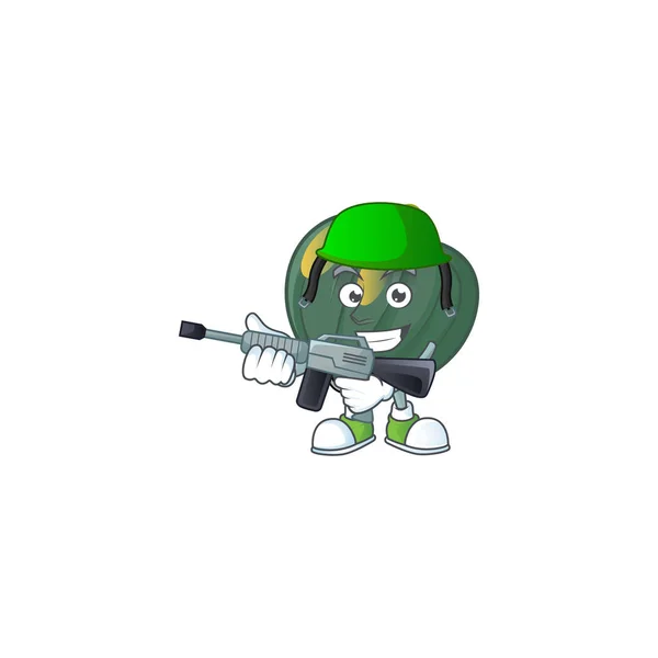 A mascot of acorn squash as an Army with machine gun — ストックベクタ