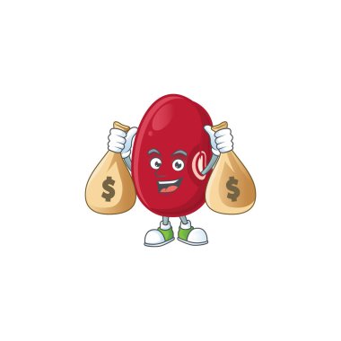 İki para çantası olan mutlu adzuki fasulyesi çizgi film karakteri.