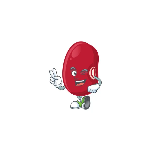 Adzuki frijoles estilo mascota de dibujos animados con dos dedos — Vector de stock