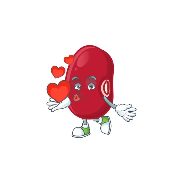 Χαρούμενη adzuki φασόλια καρτούν μασκότ χαρακτήρα με καρδιά — Διανυσματικό Αρχείο