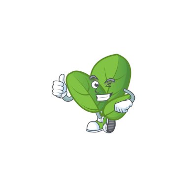 Fesleğenin çizgi film karakteri başparmaklarını kaldırıyor.