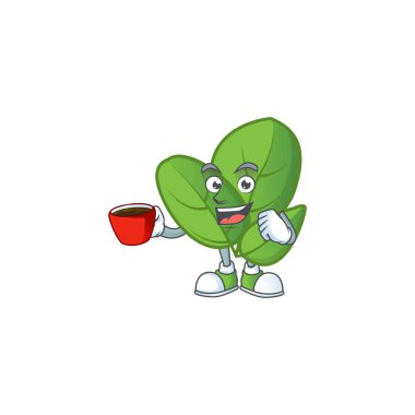 Fesleğen karakteri ve bir fincan kahve.