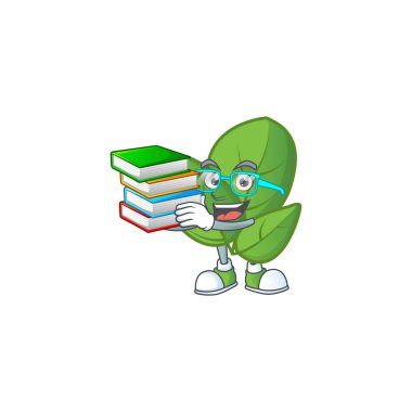 Maskot karakter tarzında kitap fesleğeni olan öğrenci.