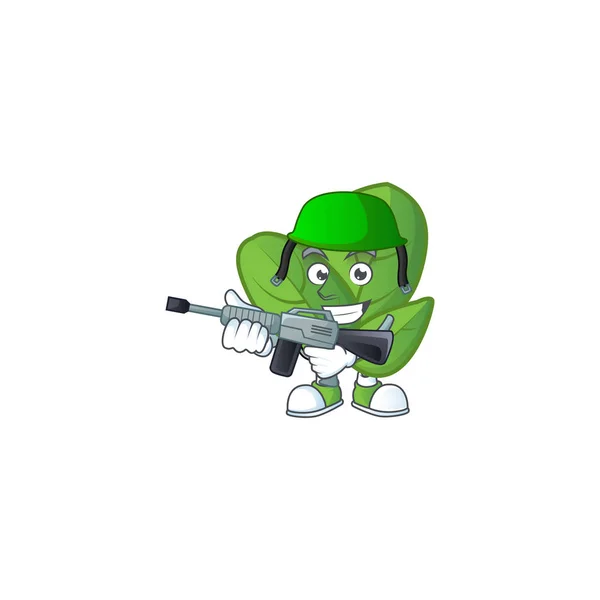 Una mascota de albahaca como ejército con ametralladora — Vector de stock