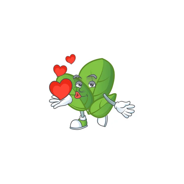 Albahaca feliz personaje de dibujos animados mascota con corazón — Archivo Imágenes Vectoriales