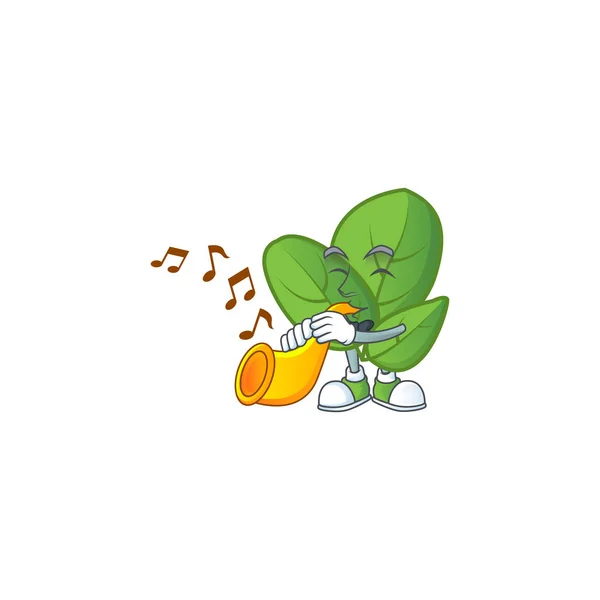 Cheerful basil cartoon character performance with trumpet — ストックベクタ