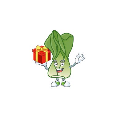 Bok choy çizgi film karakteri hediye kutusuyla