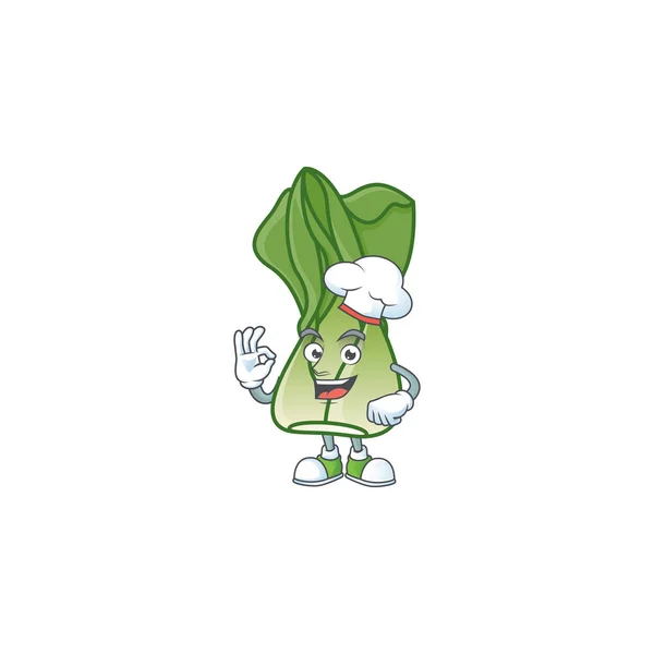 Smiley Face chef bok choy karakter met witte hoed — Stockvector