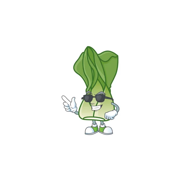 Cool y fresco personaje bok choy con gafas negras — Vector de stock