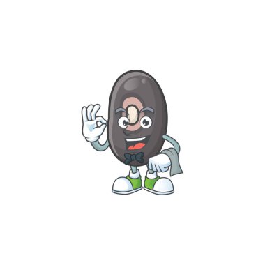 Garson kılığında siyah fasulye çizgi film karakteri.