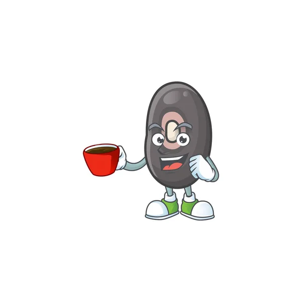 Imagem de personagem de feijão preto com uma xícara de café — Vetor de Stock