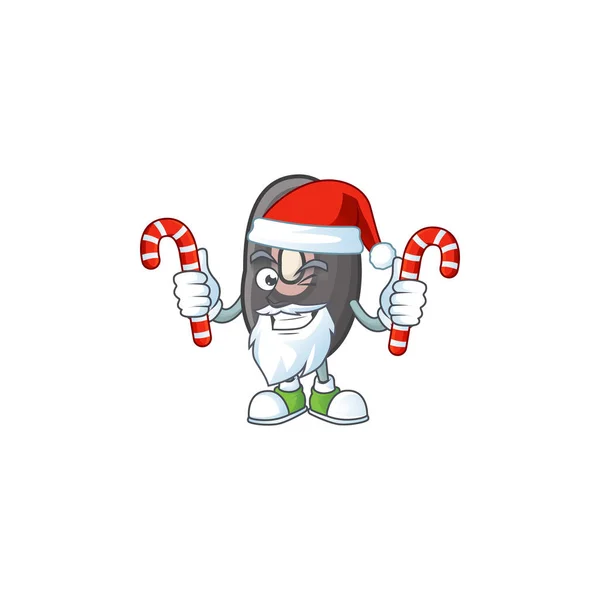 Siyah fasulye Noel Baba 'da şekerli çizgi film karakteri — Stok Vektör