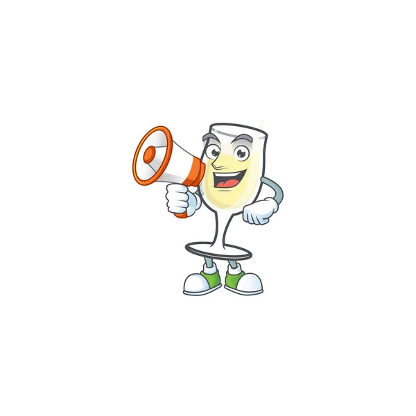 Lächelnde Cartoon-Figur aus Champagnerglas mit Megafon — Stockvektor