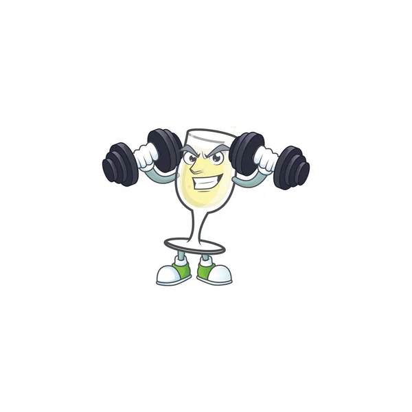 Fitness-Übung Champagner Glas Maskottchen Symbol mit Hanteln — Stockvektor