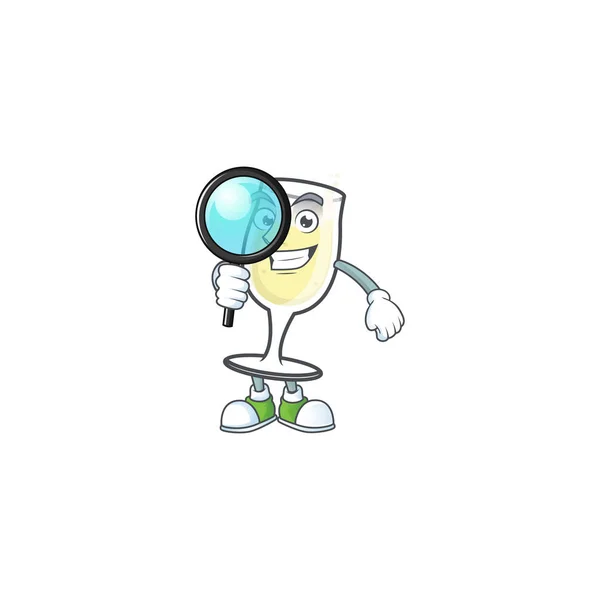 Inteligente un ojo champán vidrio detective dibujos animados carácter diseño — Vector de stock