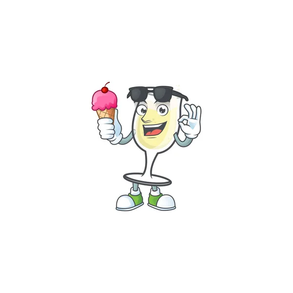 Personagem de desenho animado bonito champanhe vidro com sorvete — Vetor de Stock