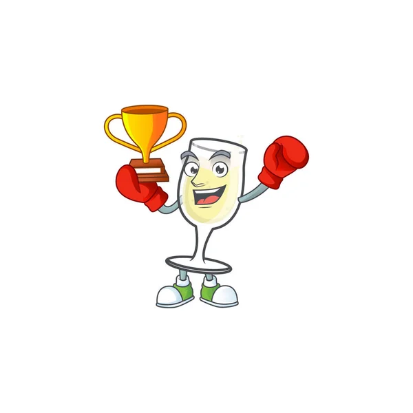 Super cool Boxeo ganador copa de champán en el estilo de dibujos animados mascota — Vector de stock