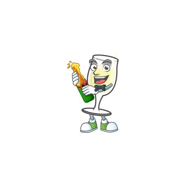 Copo de champanhe feliz com design de personagem de desenho animado de cerveja —  Vetores de Stock