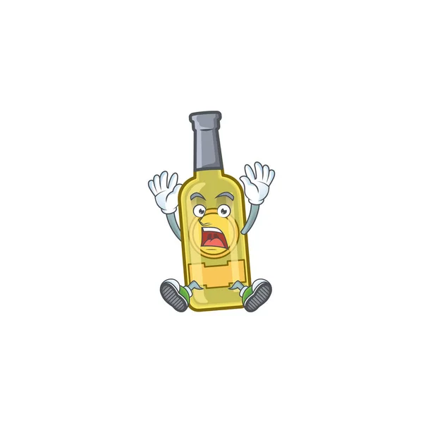 Personaje de dibujos animados de champán estilo botella amarilla con gesto impactante — Vector de stock