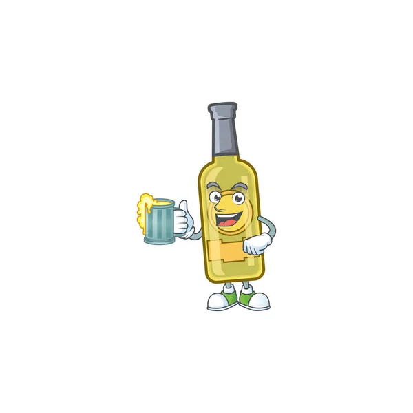 Šťastný obličej šampaňské žlutá láhev se sklenicí piva — Stockový vektor