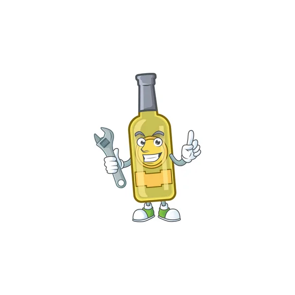 Умный и профессиональный механик шампанского желтая бутылка персонаж мультфильма — стоковый вектор