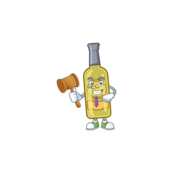 Profesionální soudce šampaňské žlutá láhev v karikatuře charakter design — Stockový vektor