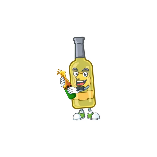 Frasco amarelo champanhe feliz com design de personagem de desenho animado de cerveja —  Vetores de Stock