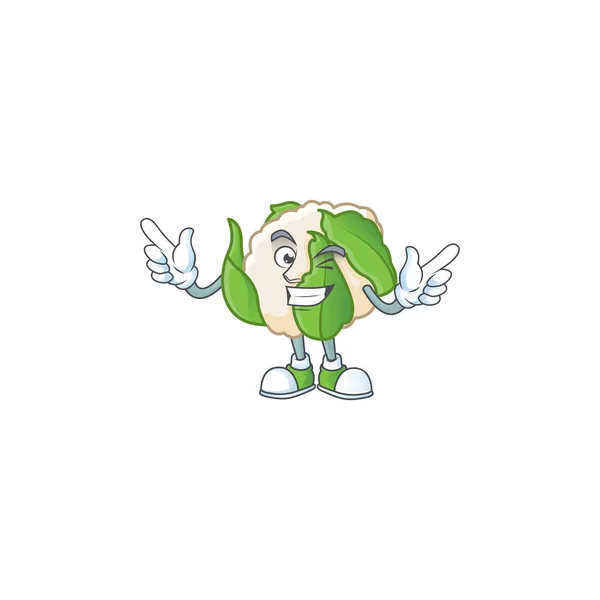 Grappige bloemkool cartoon karakter stijl met knipoog — Stockvector