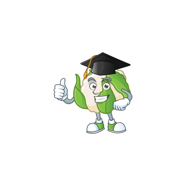 Cavolfiore felice indossando un cappello nero Graduation — Vettoriale Stock