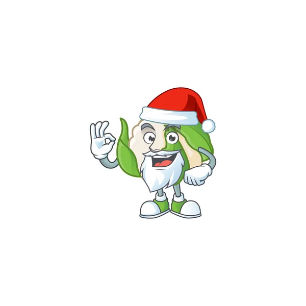 Cavolfiore felice in stile mascotte costume di Santa — Vettoriale Stock