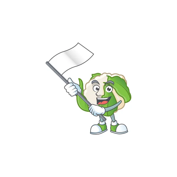 Cute kartun bunga kol desain karakter memegang bendera - Stok Vektor