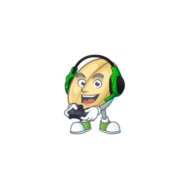 Kulaklık ve denetleyici ile bölünmüş fasulye maskotu simgesi