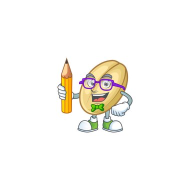 Havalı zeki öğrenci. Kalemli fasulye maskotu.