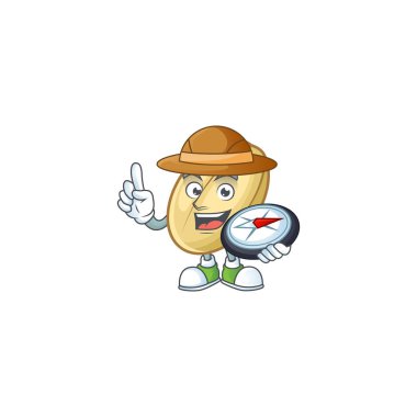 Cool Explorer bir pusula ile fasulye karikatür karakter bölünmüş