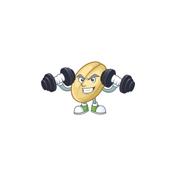 Fitness exercício split bean ícone mascote com sinos —  Vetores de Stock