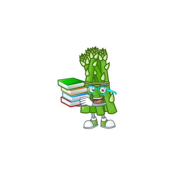 Student z książki szparagi na styl postaci z kreskówki maskotki — Wektor stockowy