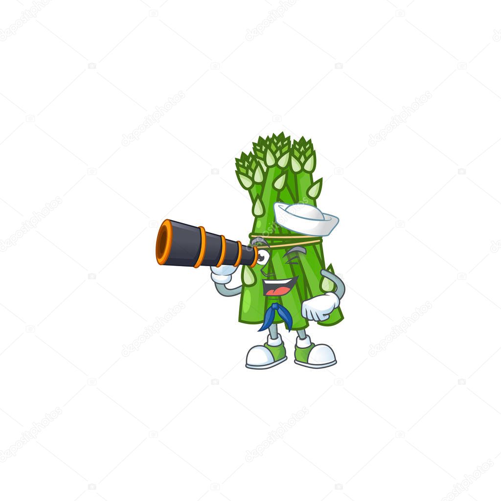 Picture of Smiling happy Sailor asparagus with binocular