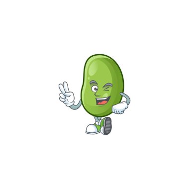 Yeşil fasulye maskot stili, iki parmaklı.