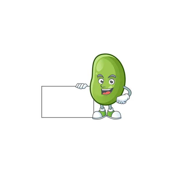 Niedlichen grünen Bohnen Cartoon-Figur mit einem Brett — Stockvektor