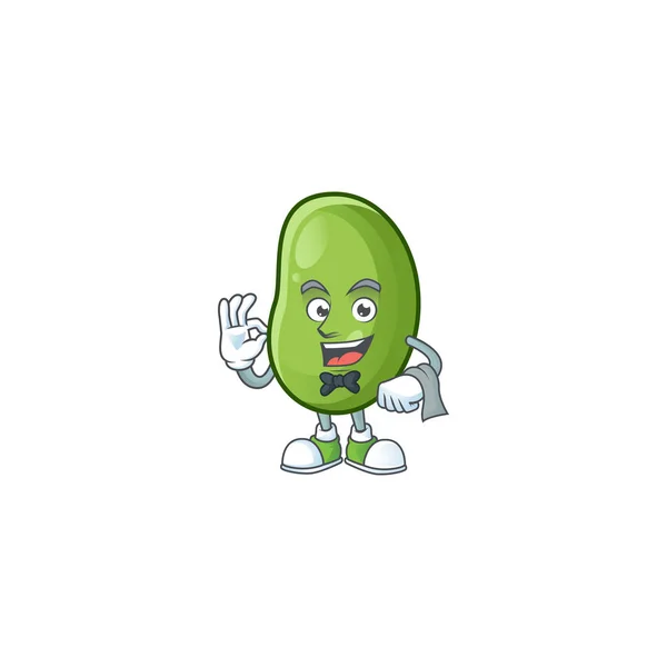 Grüne Bohnen Cartoon-Figur als Kellner aussehen — Stockvektor