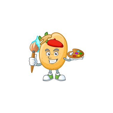 Fırçalı mutlu filizlenmiş patates yumrusu ressamı karikatür ikonu