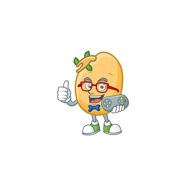 酷极客游戏者发芽马铃薯块茎卡通人物设计 — 图库矢量图片