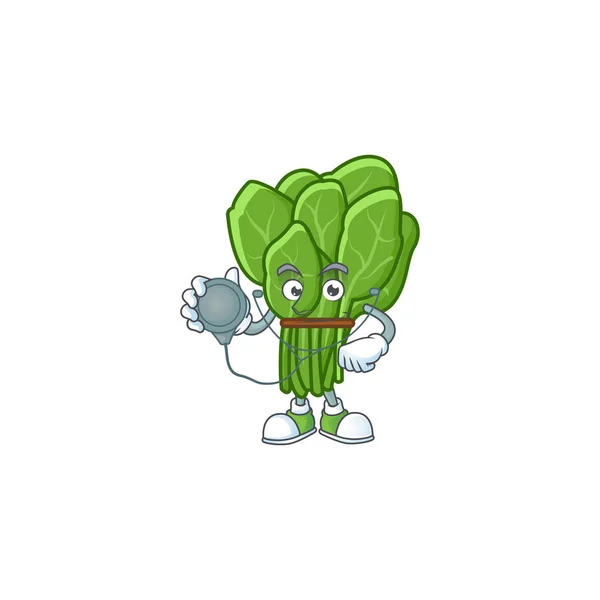 Spinach gaya karakter kartun sebagai Dokter dengan alat - Stok Vektor