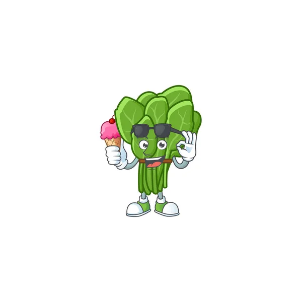 Personagem de desenho animado bonito espinafre com sorvete — Vetor de Stock