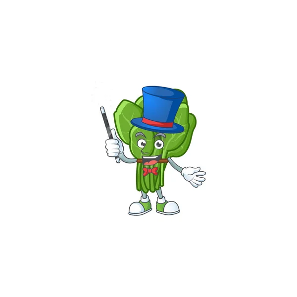 Cartoon personaggio della performance spinaci come un mago — Vettoriale Stock