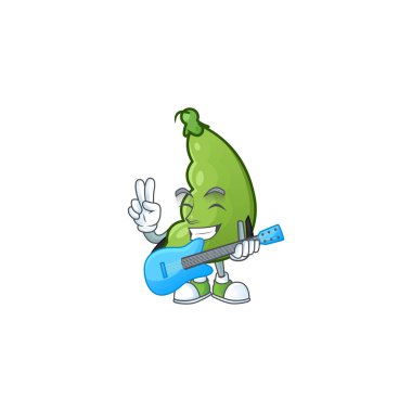 Hoş ve havalı geniş fasulye çizgi film karakteri performansı gitarla