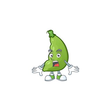 Karikatür maskot tasarımına sürpriz geniş fasulye jesti