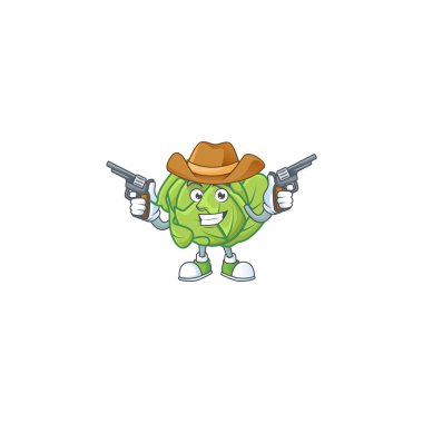 Gülen lahana maskotu ikonu elinde silah tutan bir kovboy.