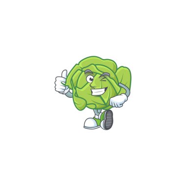 Karikatür karakteri lahananın başparmaklarını kaldırması