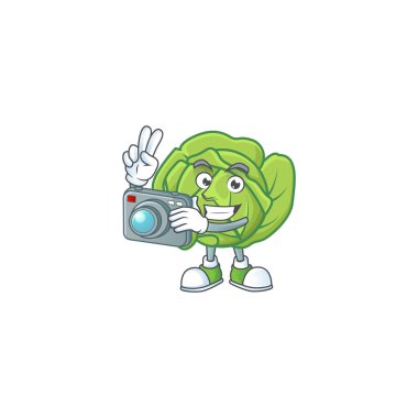 Kameralı akıllı fotoğrafçı lahana çizgi film maskotu